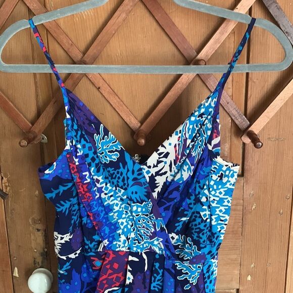 Yumi Kim blue sleeveless faux wrap silk spaghetti strap mini dress - Picture 3 of 9